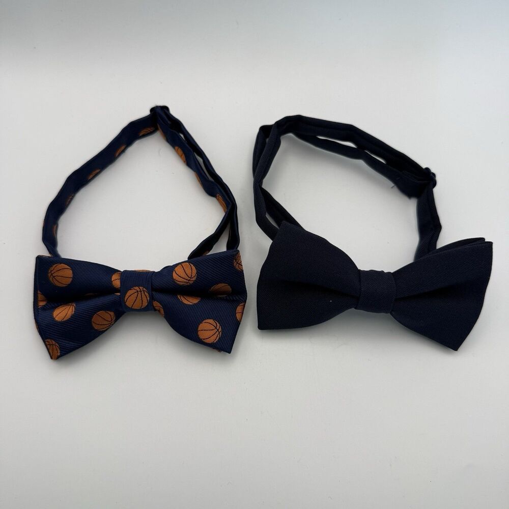 Boys Navy Bow Ties Adjustable Holiday Wedding Church Set Of 2 Basketball